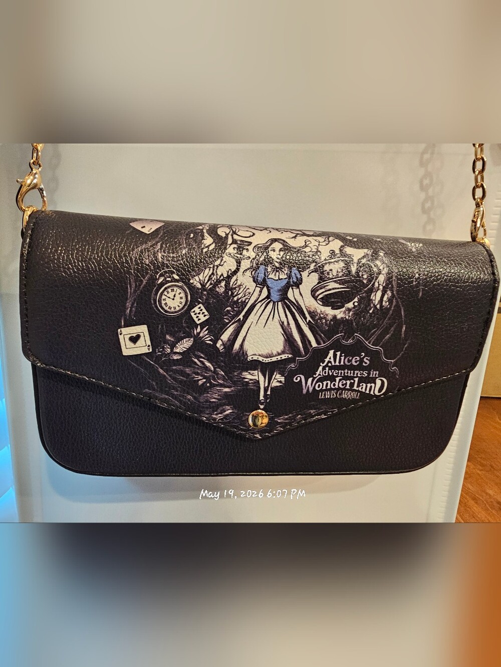 Lettoria "Down the Rabbit Hole" Vegan Leather Crossbody Bag, Golden Chain